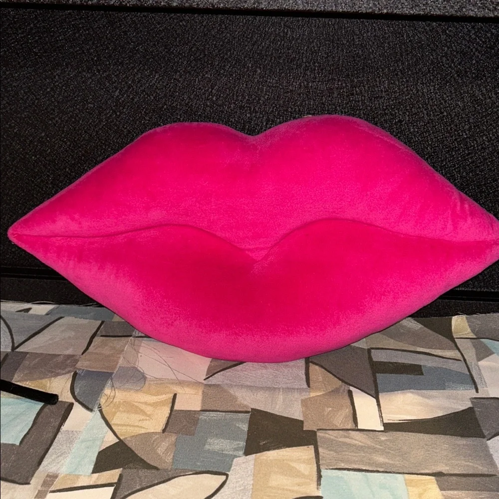 Pink Lip-Shaped Accent Pillow